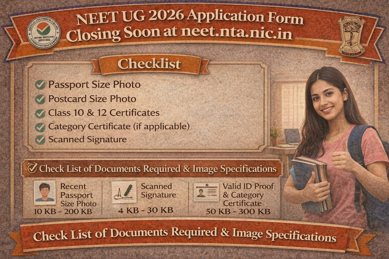 NEET UG 2026 NEET(UG) 2023: Application form filling opens at neet. nta. nic. in: List of Documents Required & Image Specifications